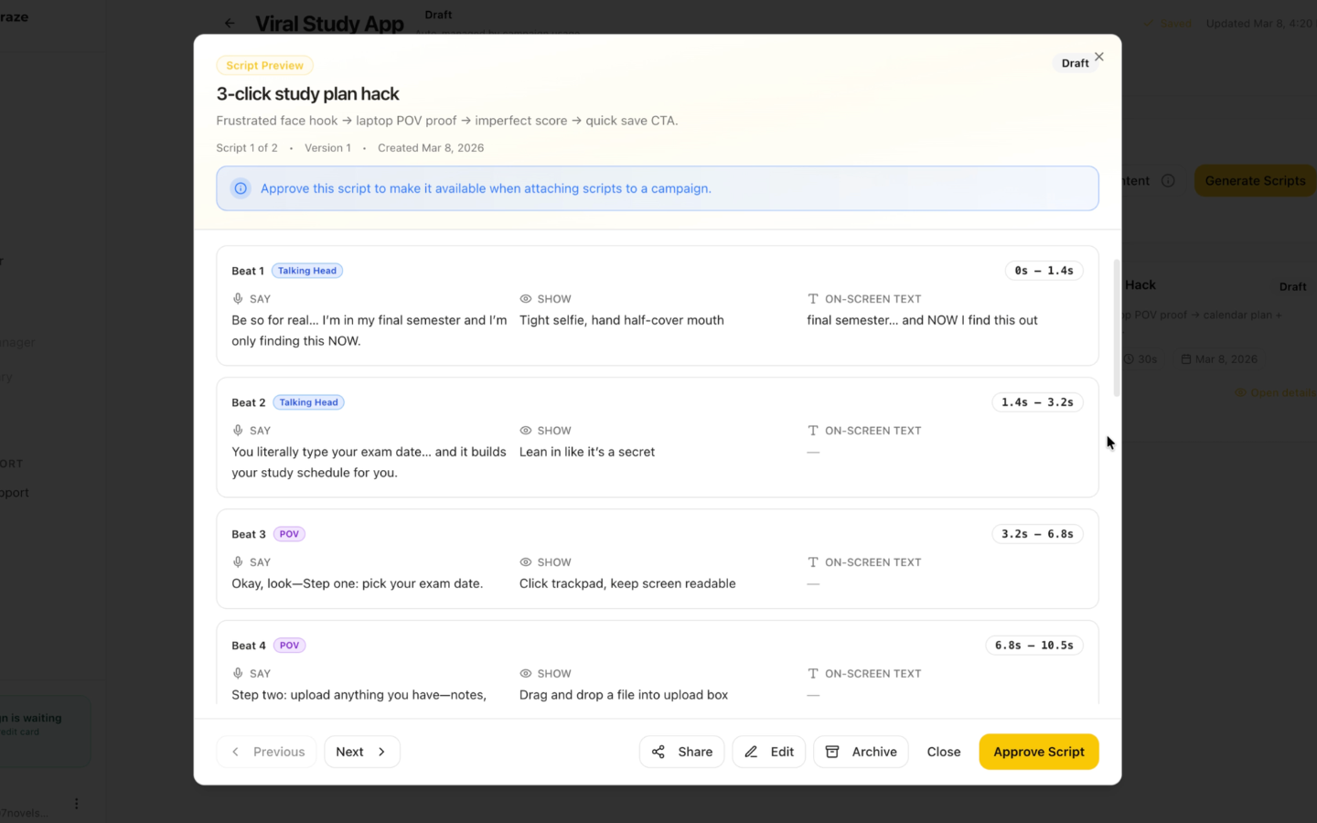 SAY SHOW TEXT script structure breakdown