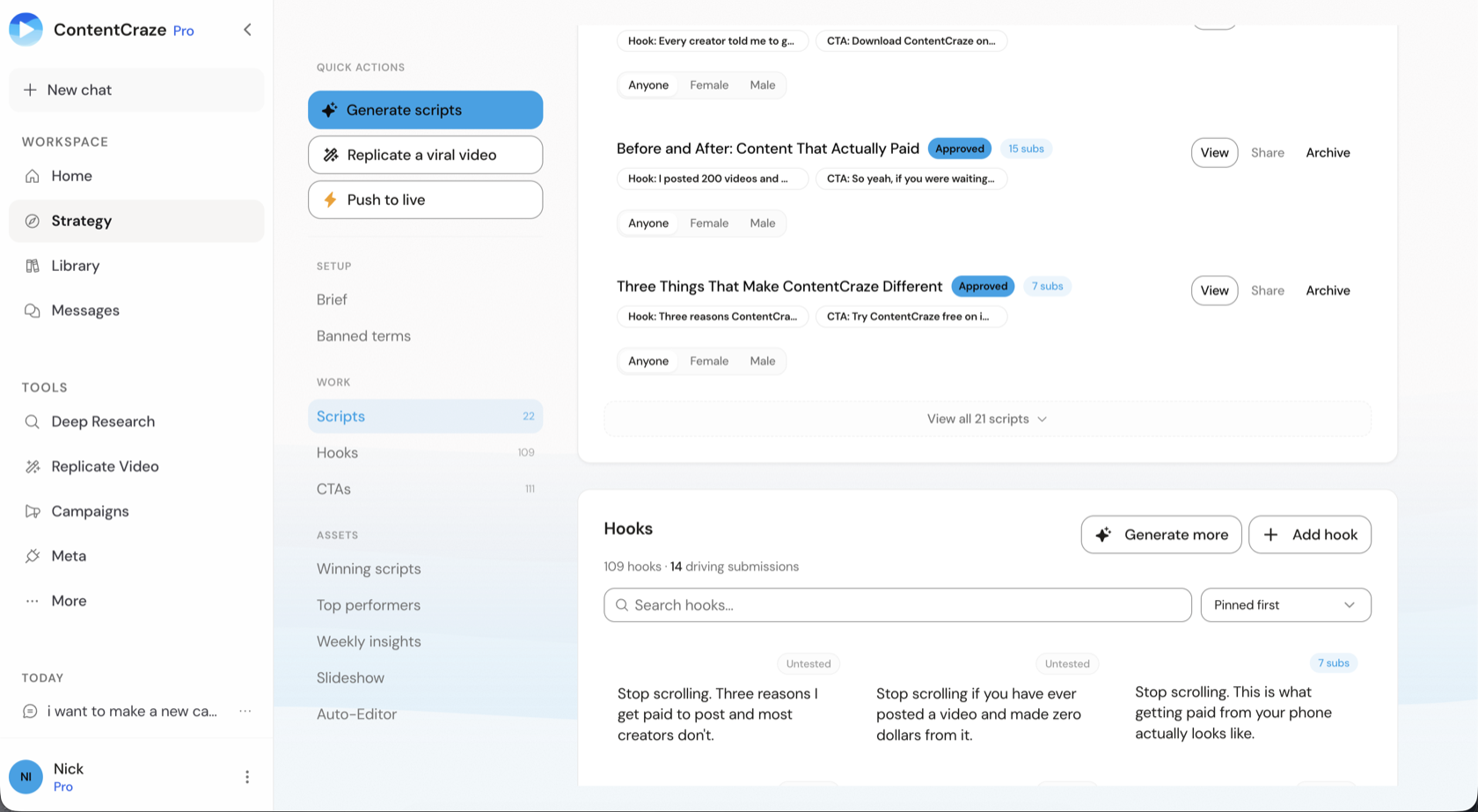 ContentCraze Strategy dashboard
